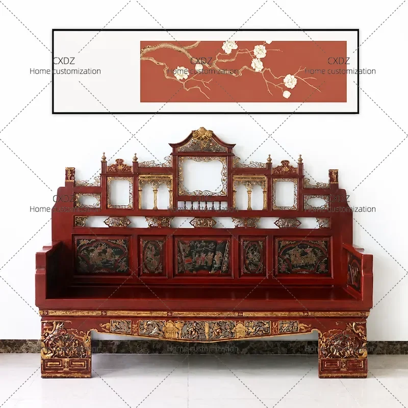New Chinese Style High Back Chair Antique Solid Wood Armchair for Hotel Club Lounge Decorative Seating Old Shanghai Arhat