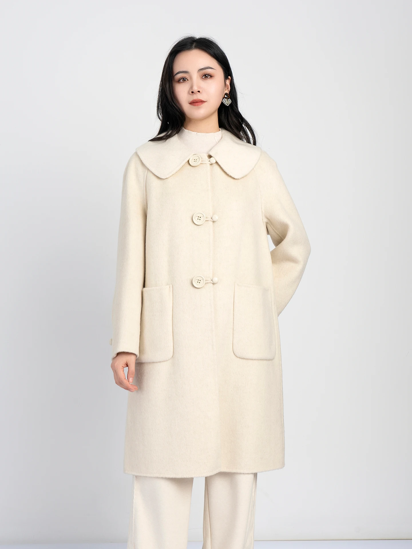 

Двустороннее шерстяное пальто женское средней длины с воротником-стойкой, из чистой шерсти, зимнее, новинка от бренда Yanzi Faion