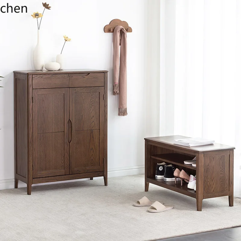 

QZT pure solid wood red oak shoe cabinet entrance cabinet log furniture