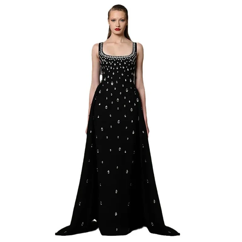 Spot star evening dress 2026 new style temperament nail bead inlaid diamond sleeveless vest dress Islamic Arab Dubai long dress