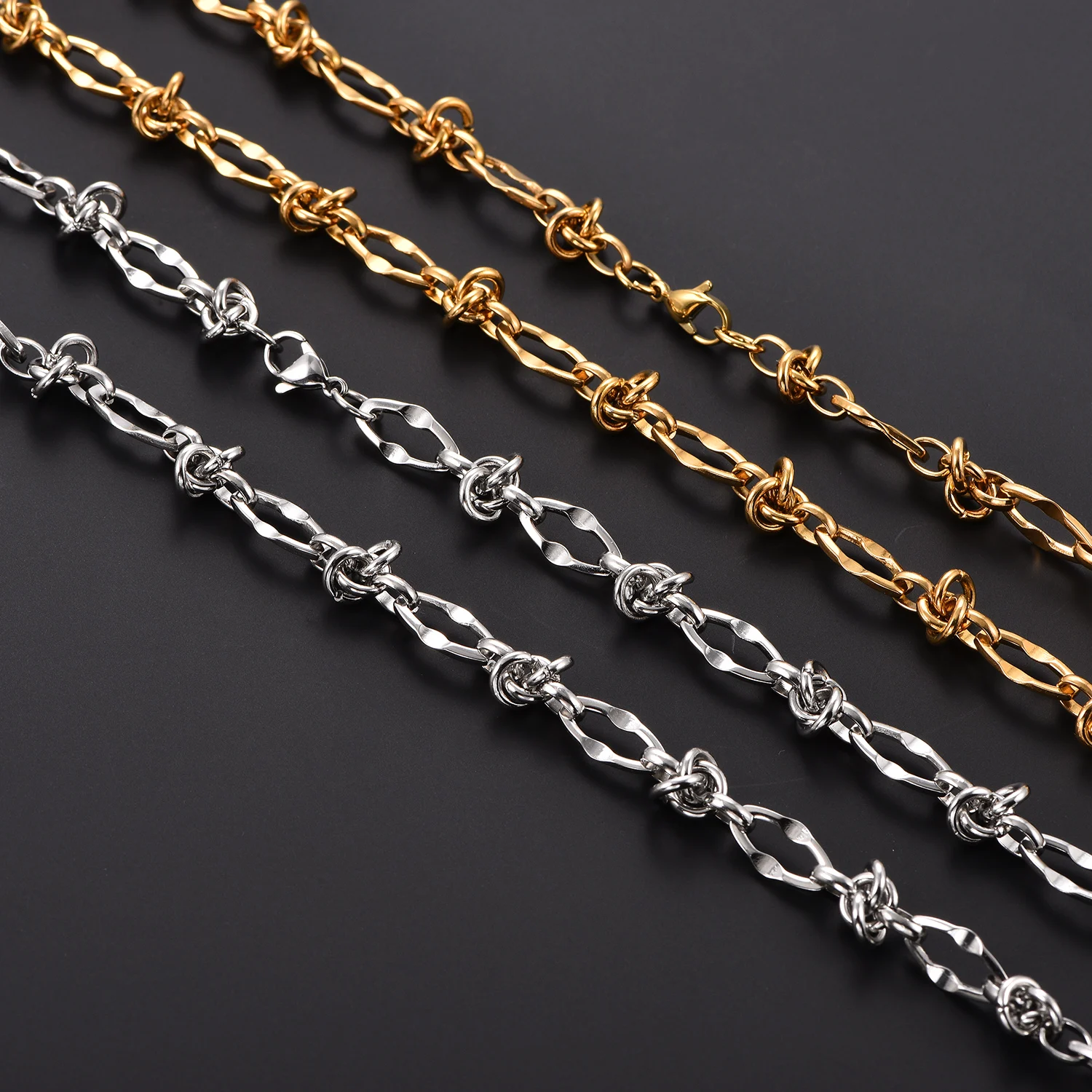 Hip-Hop Herrenarmband aus Edelstahl, geknotete Handkette, vergoldet, einzigartiger, klobiger Gliederarmreif, Punk-Schmuck für Jungen – Detail 2