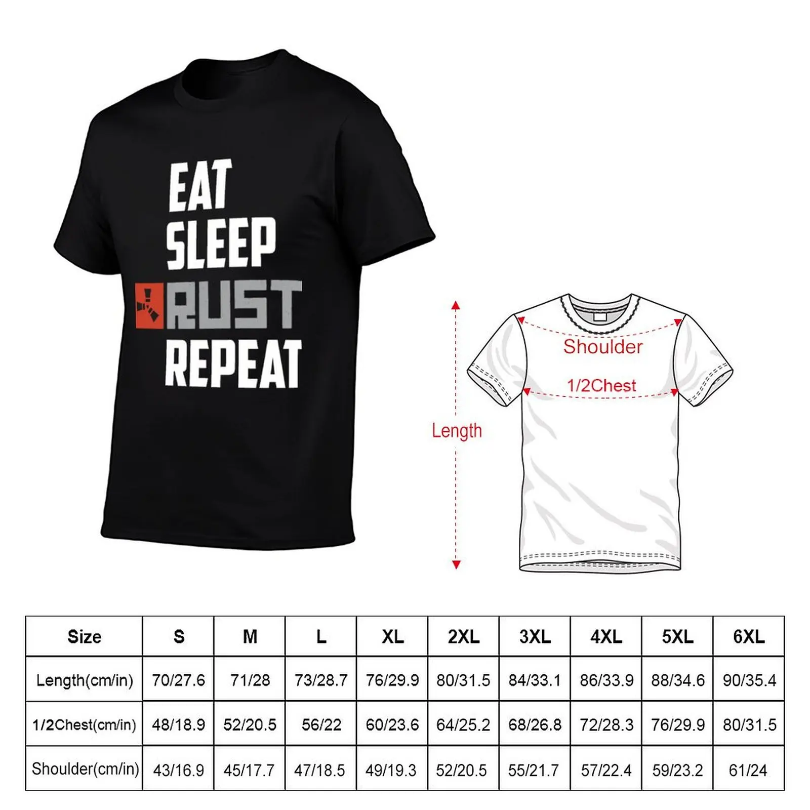 Eat Sleep Rust Repeat White Text T-Shirt anime tshirt customs Men's t-shirt