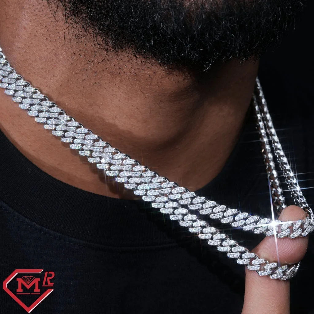 Elegant Hiphop Rock Cuban Chain Necklace For Rapper Iced Out 8mm Small Size Real 925 Silver Moissanite Cuban Link Chain