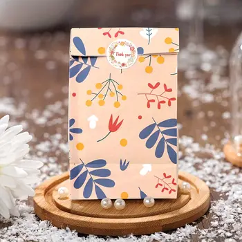 12/24 szt. papierowych torebek prezentowych z wzorem roślinnym na słodycze, ciasteczka, pieczywo, papier pakowy z naklejkami 10 best sales Opakowania do wypieków - №9