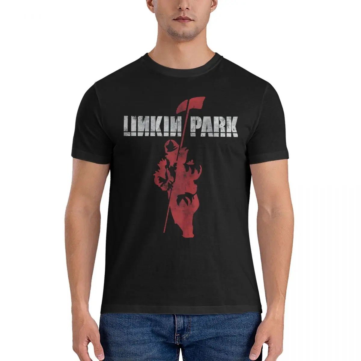 Awesome Hybrid Theory T-Shirt for Men Round Collar Pure Cotton T Shirts L-Linkin Park Short Sleeve Tee Shirt Gift Idea Clothing