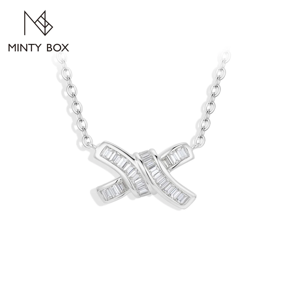 MINTYBOX Rectangular Cut DVVS1 Moissanite Necklaces for Women S925 Silver Dainty Knot Pendant Anniversary Birthday Gifts Jewelry