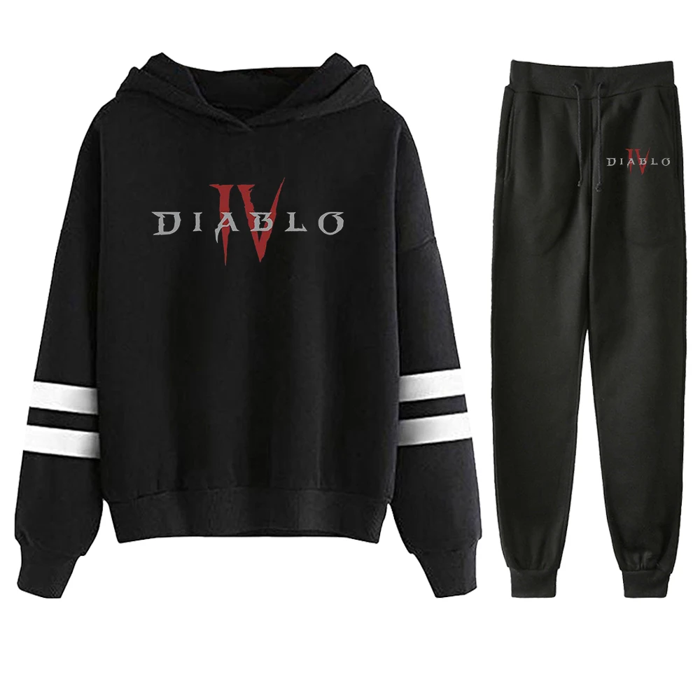 

Diablo IV Core Logo Hoodie Jogger Pants Pocketless Parallel Bars Sleeve Two Piece Set Sweatshirts+Sweatpants Women Men's Set
