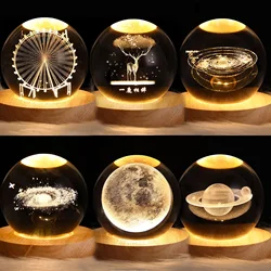 6cm 3D Crystal ball Crystal Planet Night Light Laser Engraved Solar System Globe Astronomy Birthday Gift Home Desktop Decoration