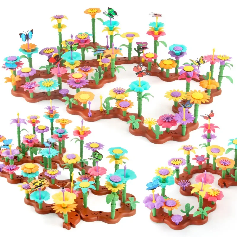 332pcs Flower Garden Building Toys for Preschool Toddler Flower Stacking Games DIY Building Blocks Plant Creative Education Toys