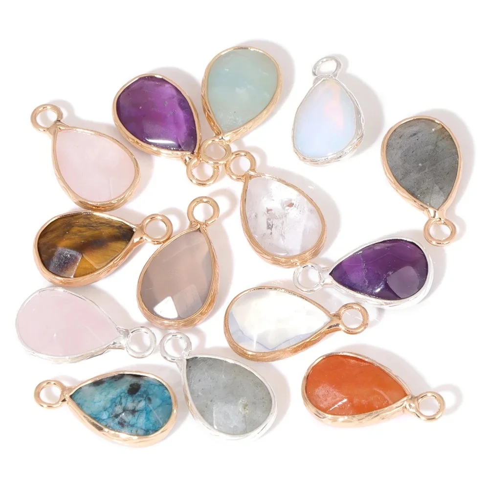 2 pçs natural rosa claro rosa quartzo labradorite ametistas pedra charme pingente para colares brincos jóias fazendo acessórios