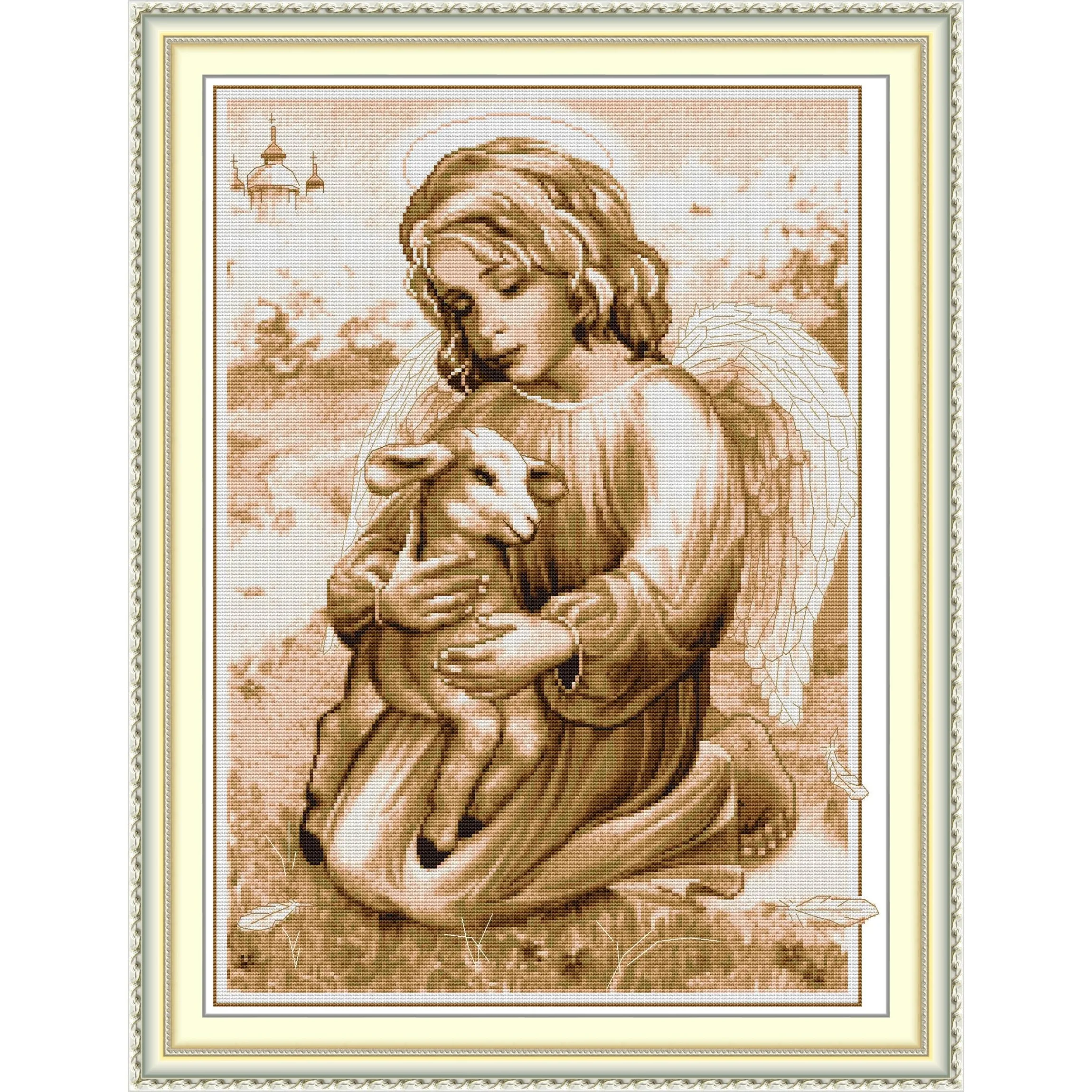 

Набор для вышивки крестом Joy Sunday с предварительной печатью, легкий узор, набор для вышивки из штампованной ткани Аиды, ангел и баранина