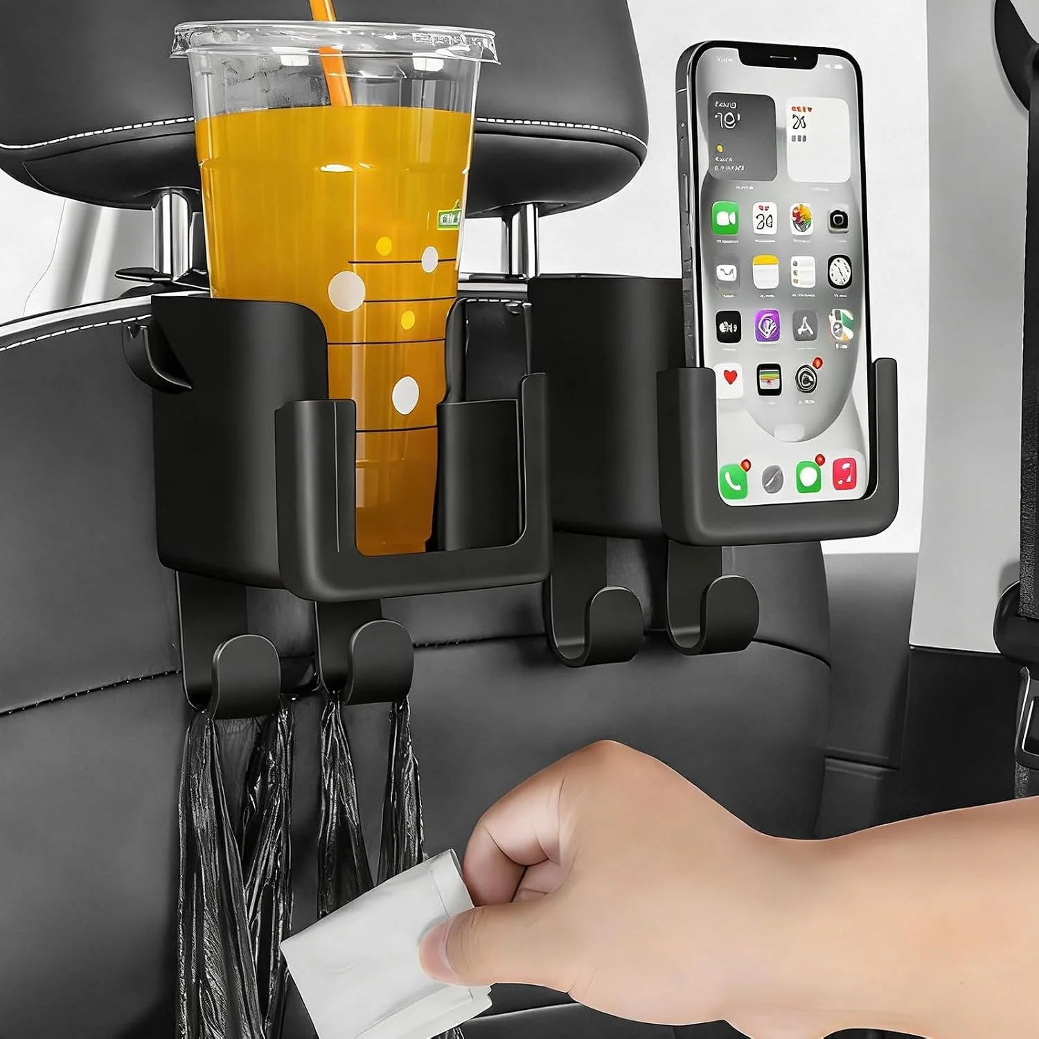 Car Seat Hook Headrest Hanger Multifunctional Auto Back Seat Organizer Phone Holder Cup Holder Storage Car Interior Accessories
