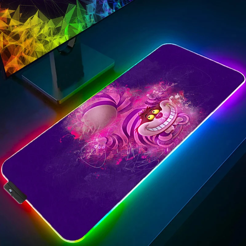 Cheshire Cat RGB LED Mouse Pad Pattern Locking Edge MousePad Computer Gaming Keyboardpad Rubber Mat Desk GamingCup Mat