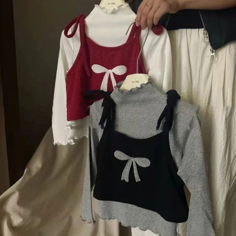 

Girls' two-piece Vest Base Shirt Tops for Children's Clothing 2025 Autumn New Baby Kids Cotton Long-sleeved Bottoming Shirt
