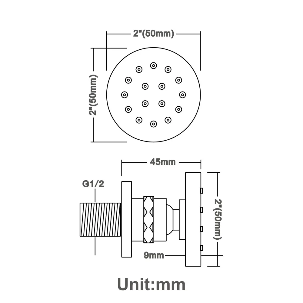 Home Improvement Bathroom Decorating Accessorie Showerhead Side Injection Round Chrome Plating Diameter 50MM Hidden Installation