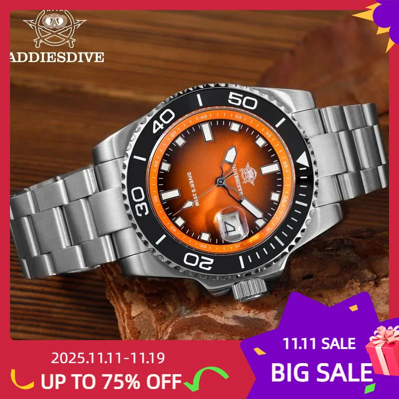 ADDIESDIVE 41mm New Men's Watch Stainless Steel Rotatable Bezel 200m Waterproof Diving Quartz Watch Luminous AD2089 reloj hombre