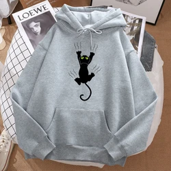 Naughty Black Cat Printed Man Hoody Hip Hop Comfortablesweatshirt Cartoons Soft Hooded Harajuku Warm Fleeceunisex Sportswears