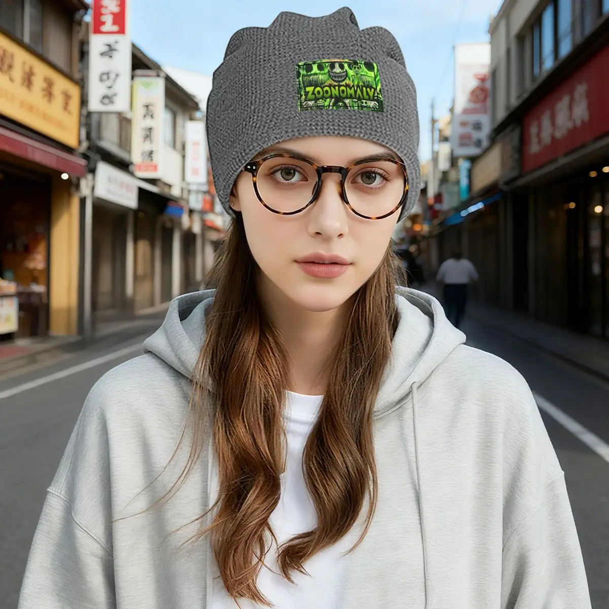 Zoonomaly Cartoon Steam Game Waffle Knit Fleece Lined Beanie with PU Leather Patch Unisex Warm Winter Soft Cap