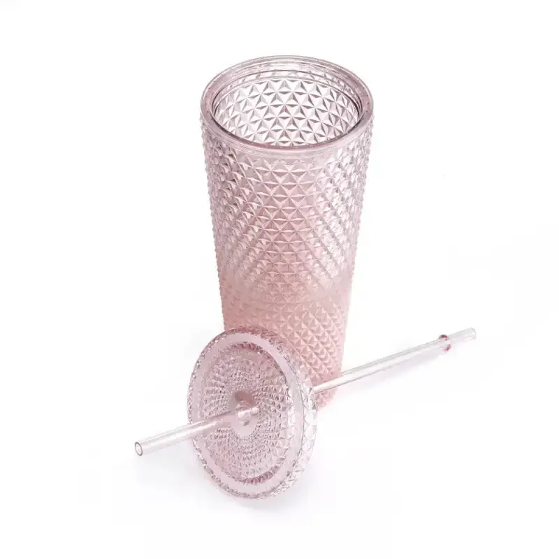 26 fl oz Ombre Pink Reusable Plastic Textured Tumbler, Double-Walled