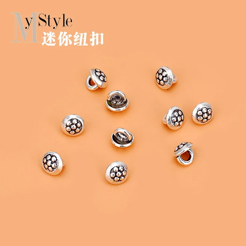 5PCS S925 retro Thai silver button Mini plum button hand string knitting jewelry hand DIY material accessories