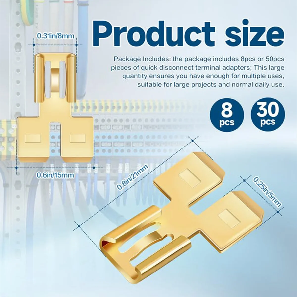 A67I 8Pcs Double Back Spade Connector Quick Disconnect Electrical Two-Way Wire Terminal Adapter Non-Insulated Male Single