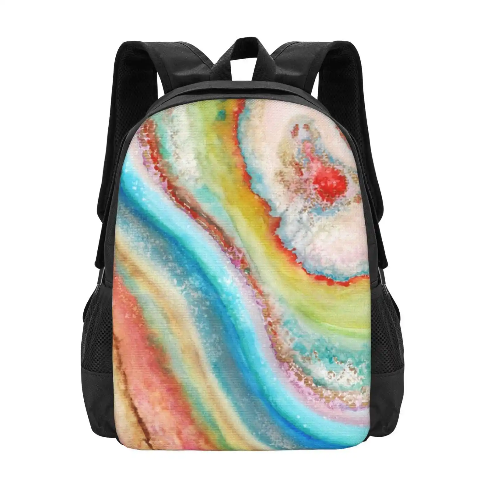 Agate Inspired Watercolor Abstract 01 Hot Sale Schoolbag Backpack Fashion Bags Abstract Natural Stone Watercolor Nature