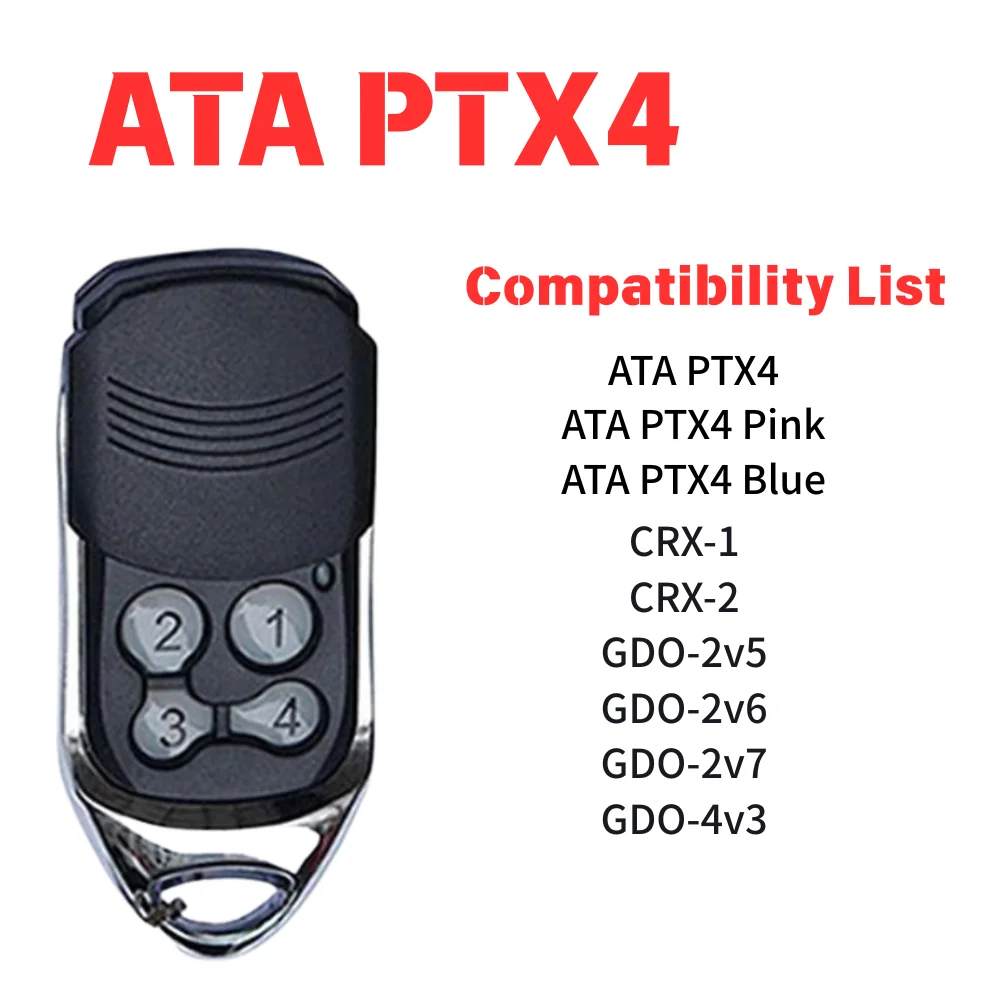 ATA PTX4 433.92MHz Remote Control Garage Door Opener 433MHz Rolling Code Compatible With ATA PTX-4 SecuraCode CRX-1 CRX-2 AM