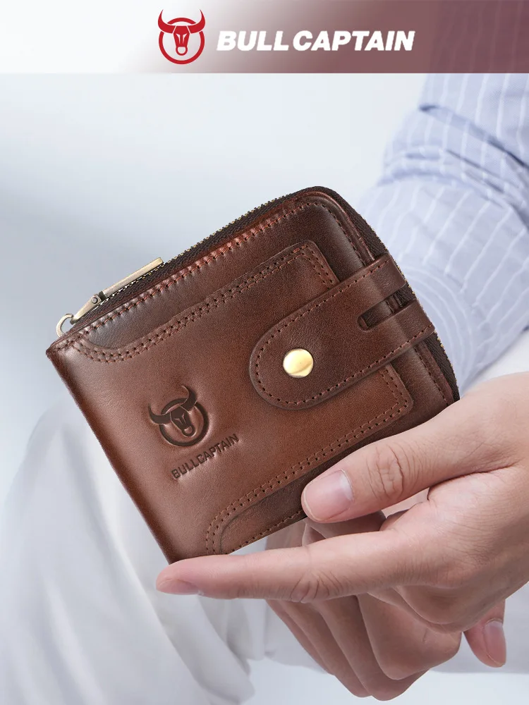 Genuine Leather men's multi-functional short zipper Wallet retro driver's license card Holder Coine purse card holder wallet