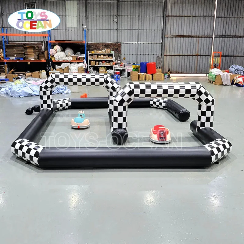 Heavy Duty Inflatable Bumper Car Race Track, Checkered Inflatable Karting Track for Kids Carnival