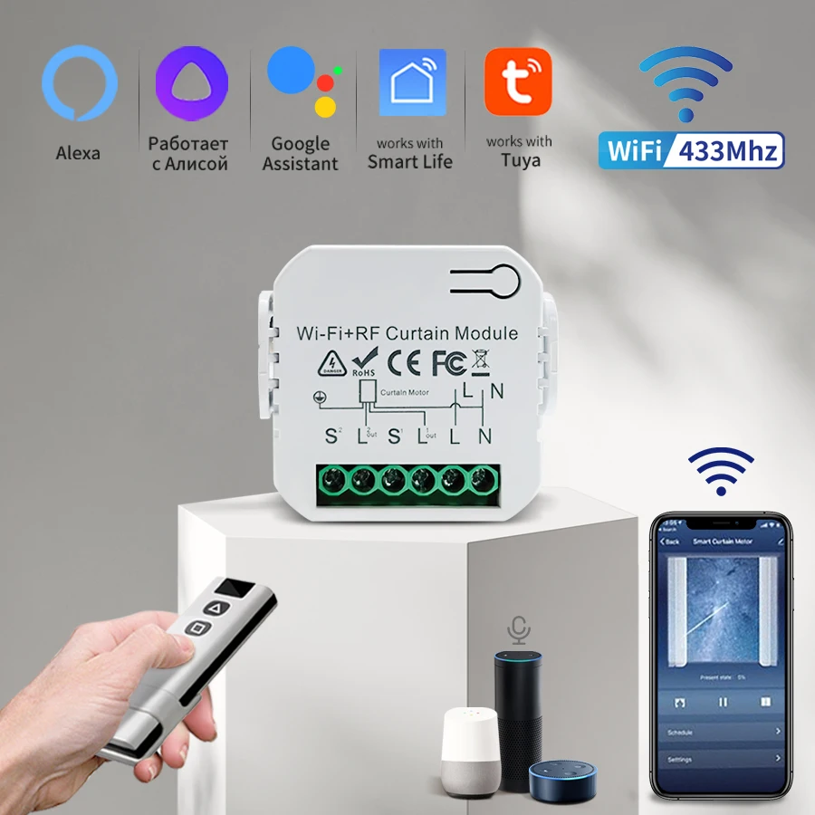 Tuya WiFi Smart Curtain Switch Controllers Motorized Roller Shutter Motor Smart Life APP Remote Control Alexa Google Home Voice