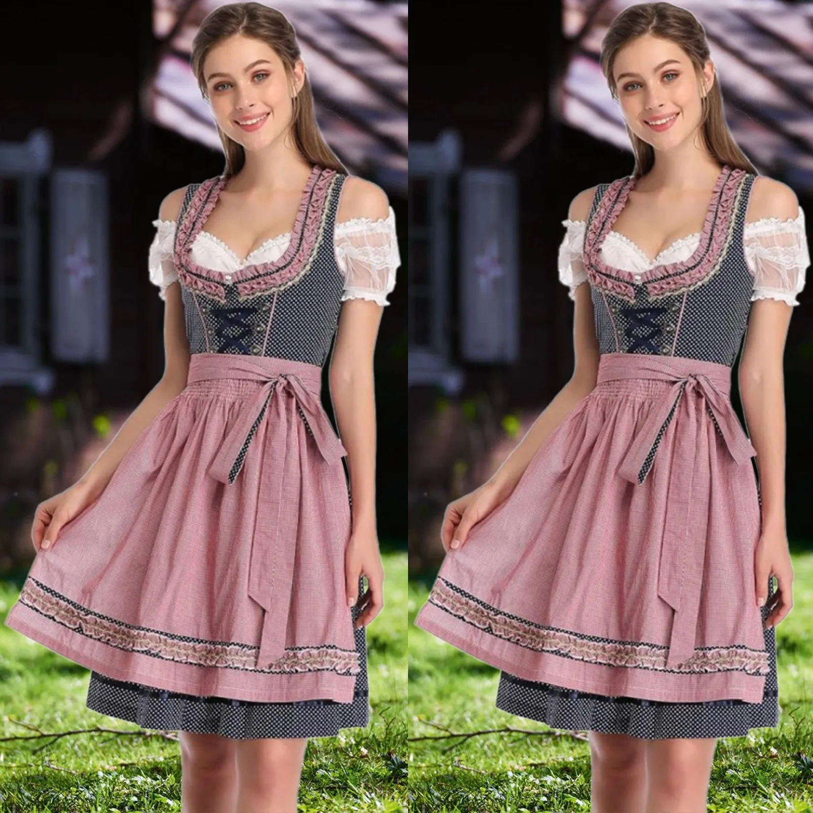 Germany's Munich Oktoberfest Bavarian National Traditional Plaid Beer Wear Maid Cosplay Costume Carnival Holiday Party Women Set