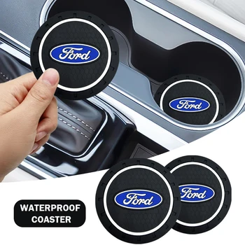 Araba logosu Coaster su bardağı koltuk minderi Ford Focus Mondeo için Anti kayma ped Kuga Fiesta MK7 Escort Explorer kenar 2 4 MK2 MK4