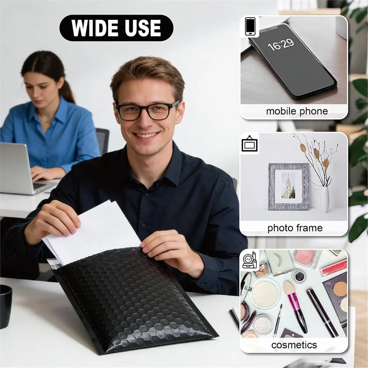 2026 New 50PC Bubble Mailers 23X18cm, Black Self-Sealing Padded Shipping Envelopes, Waterproof Cushioned Mailers