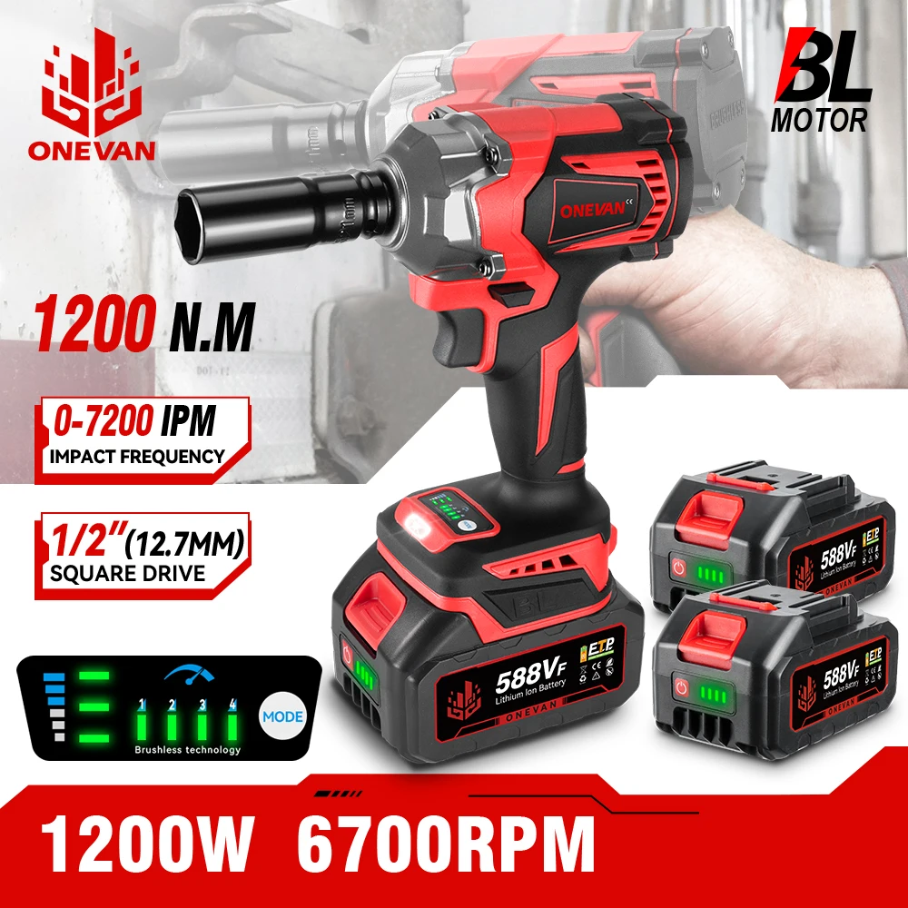 

1200 N.M Powerful Torque Brushless Electric Impact Wrench 1/2 In Cordless Wrench Screwdriver Power Tools For Makita 18V Battery