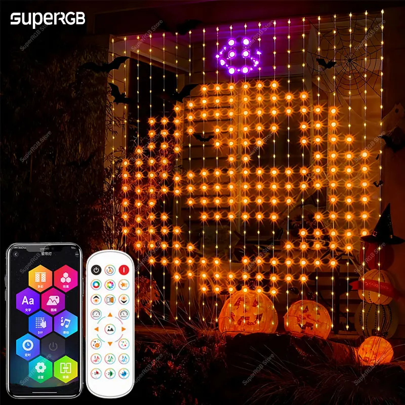 Smart LED Curtain Lights App Control DIY Pattern Music Ambient Lighting RGB Dimmable For Home Holiday Party Halloween Decoration