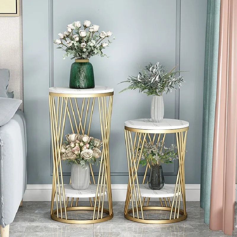 حامل زهور داخلي من الحديد المطاوع الاسكندنافي، زخرفة رخامية فاخرة، رف أرضية لغرفة المعيشة، رف زهور بسيط