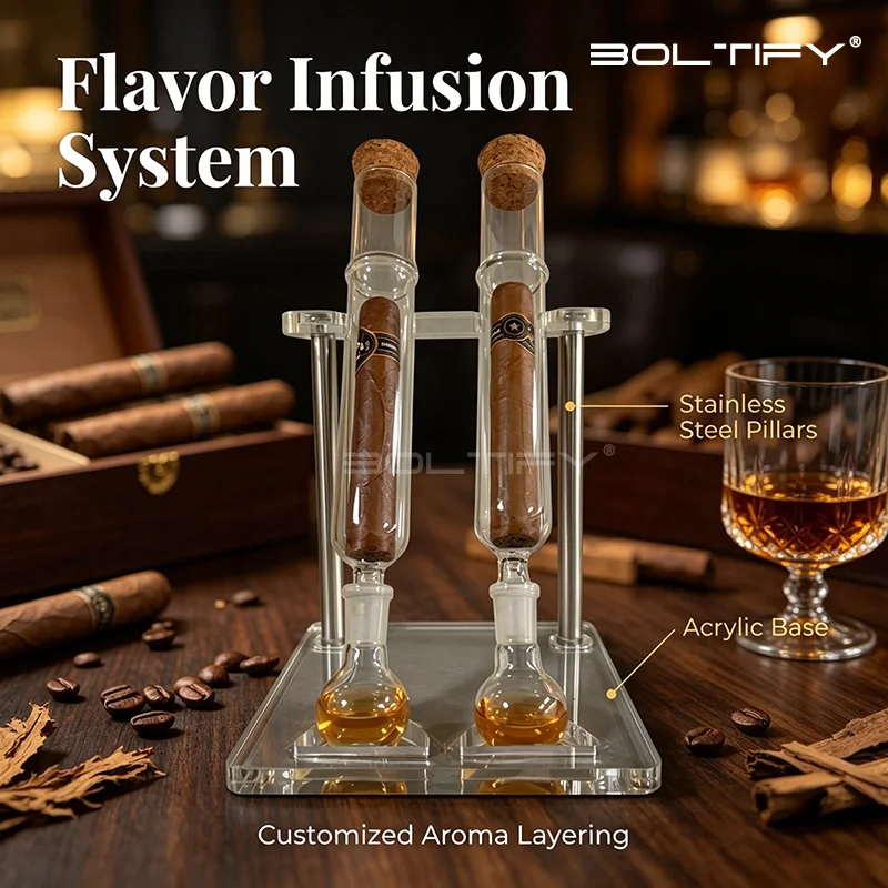 2026 New Glass Cigar Tubes Humidor Set, Cigar Flavor Infuser, Ball Base & Wooden Plug, Incense Glass Tube Set, Cigar Humidor