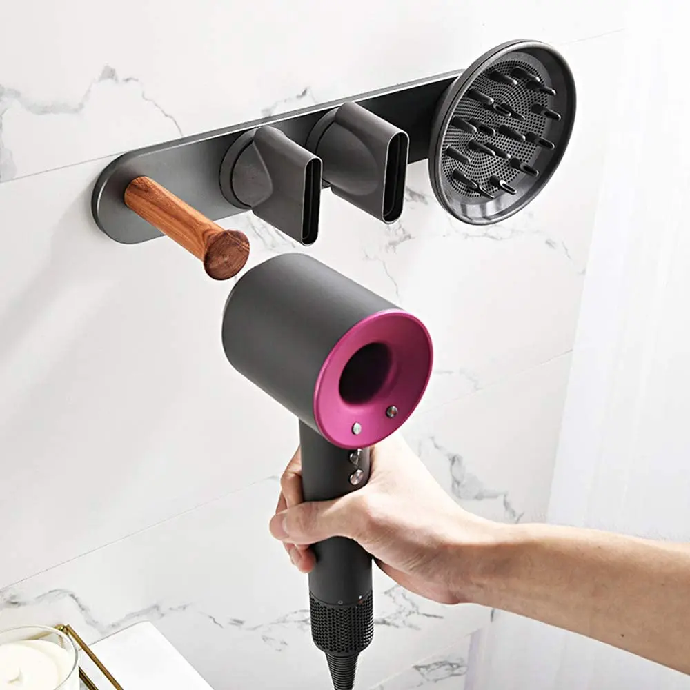 

Wall Mount Storage Rack for Dyson Hair Dryer and Nozzle No Punching with Super Glue Stainless Steel Ring Holder Magnet Bracket