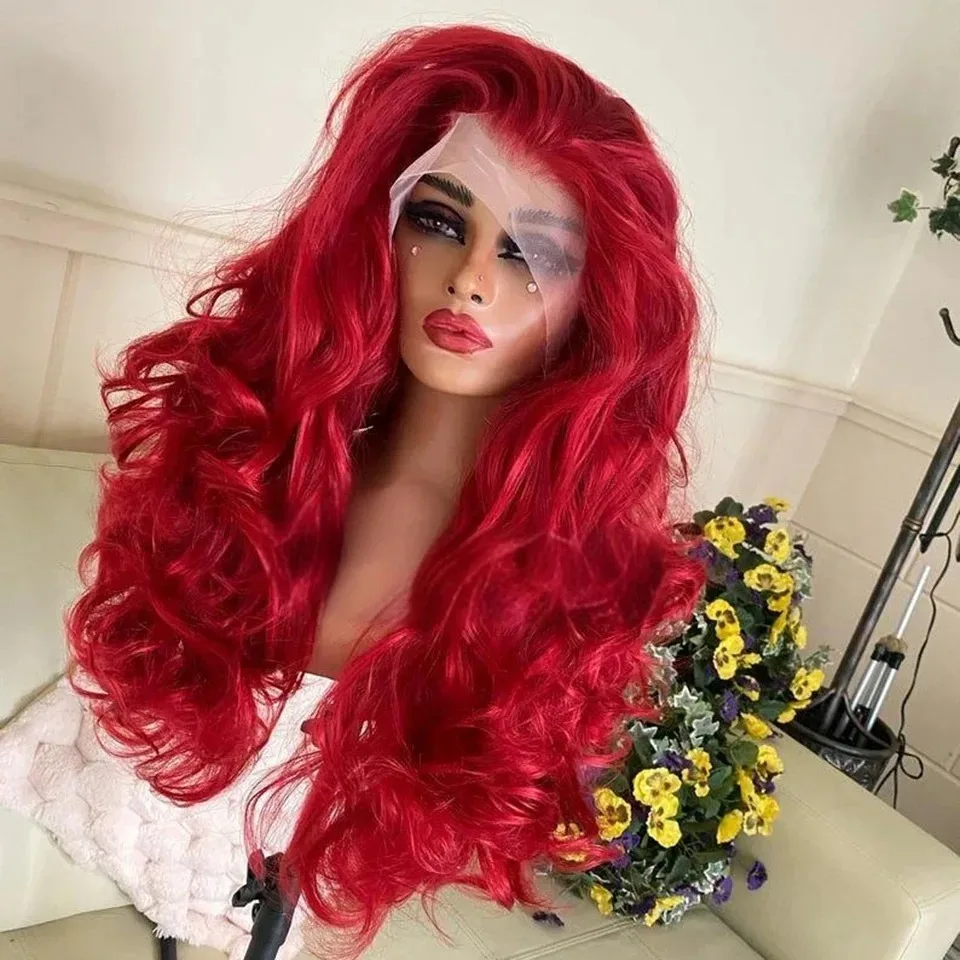 Quente vermelho/loiro/marrom peruca onda do corpo perucas frontais do laço 13x4 hd peruca do laço sintético de alta qualidade resistente ao calor cosplay para wemon