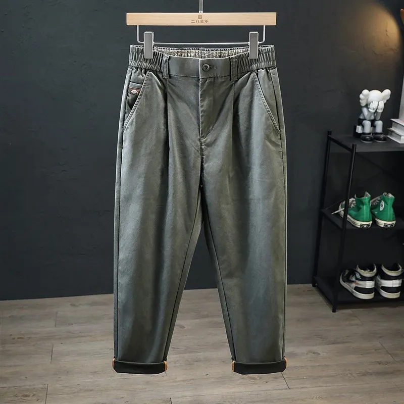 

Мужские повседневные брюки свободного кроя с отворотами, прямые, эластичные, винтажные, весенние, универсальные, модные