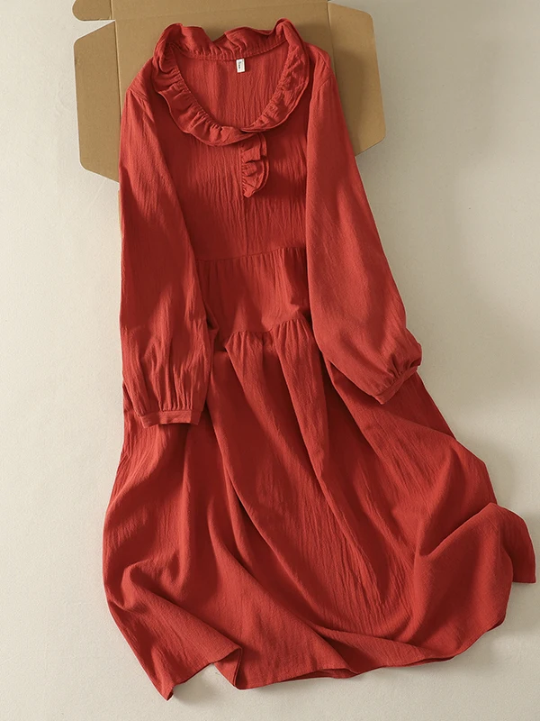 Retro Artistic Long Dress Women's Autumn plus Size Knee-Length Maxi Skirt Wide Hemline Elegant Dress Korean Style Dress