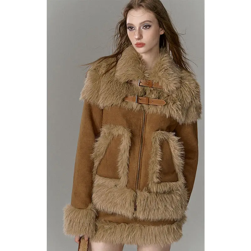 Imitation fur suit spliced short skirt two-piece suit for women winter new high-end suit European and American fashion trends