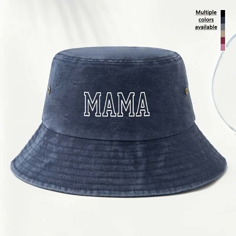 Women'S Vintage Fisherman Hat, Men'S Letter MAMA Printed Fashion Bucket Hat, Foldable Distressed Style Outdoor Hat, Unisex, Suit