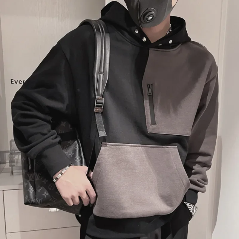 

Hoodies Harajuku Line Patchwork Hooded Japanese Streetwear Hip Hop Fashion Mens Casual Pullover Tops Outerwear Men Sweatshirt