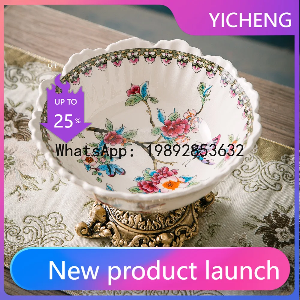 

ZFnew Chinese blue and white high-footed ceramic fruit plate living room household snack plate light luxury decoration