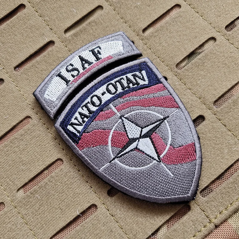 NATO Flag Arm Badge ISAF Shield Hook and Loop Badge Military Fan Chest Badge Outdoor Tactical Backpack Decorative Sticker