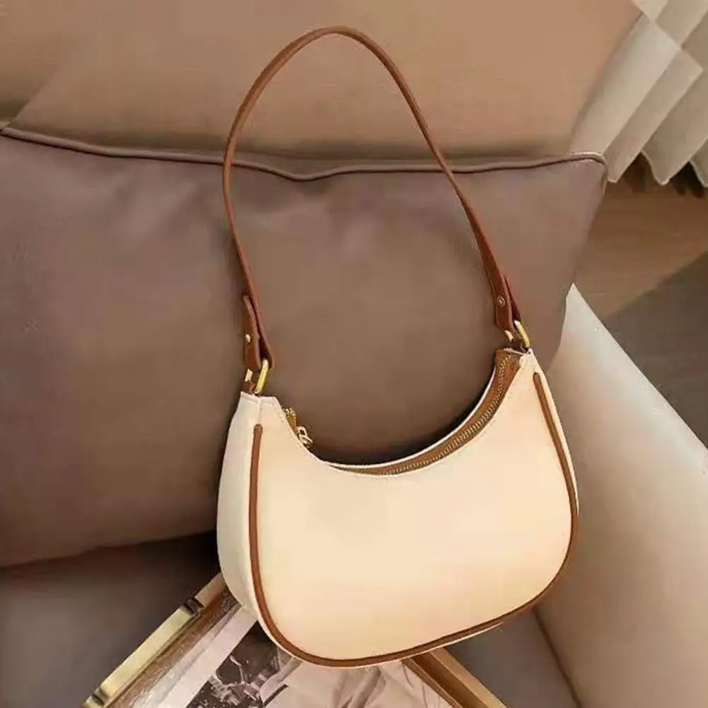 

Stylish Women Shoulder Bag Trendy Crescent Bag Faux Leather Handbag Zipper Closure Ladies Purse For Girlfriend Underarm Bags