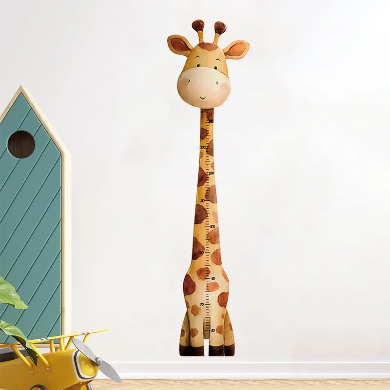 Giraffe Cartoon Height Chart Sticker for Kids' Room Self-Adhesive PVC Wall Decal for Living Room & Bedroom Wall Art Decoration