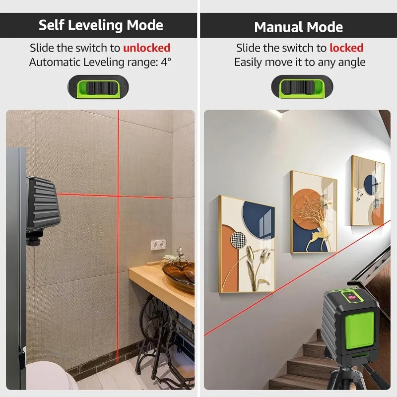 펄스 모드 레이저 레벨, 셀프 레벨링, 수직 선택 가능 레이저 라인, 360 ° 마그네틱 베이스 및 배터리 포함, 150 °