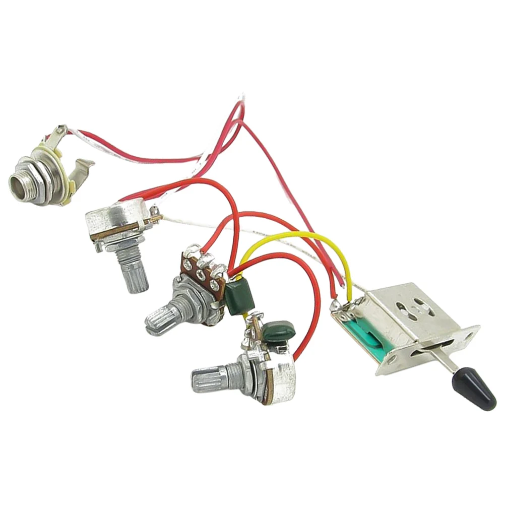 

Wiring Harness For Guitar 3X 500K Pots 1 Volume 2 Tone 5 Way Switch A500K B500K Jack Fit Style Replacement